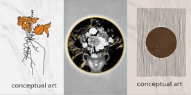 现代北欧抽象线条花瓶装饰画