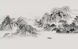 新中式水墨山水风景国画背景墙