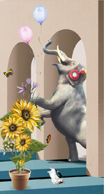 北欧风3D拱门大象玄关装饰画