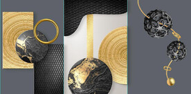 现代抽象金色立体圆球装饰无框画