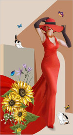 向日葵红裙美女玄关装饰画