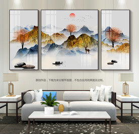 轻奢风山水装饰画挂画晶瓷画