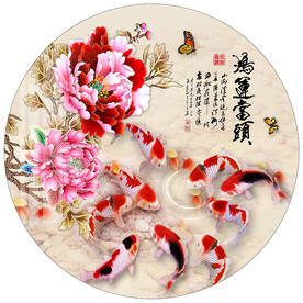鸿运当头牡丹九鱼图圆形装饰画