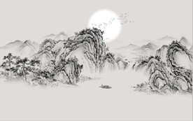 新中式水墨山水风景国画背景墙