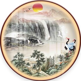 新中式圆形水墨山水装饰画图片