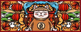 手绘国潮招猫插画
