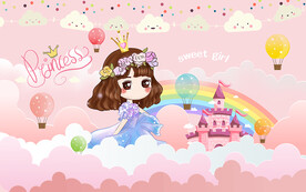 可爱女孩卡通公主电视背景墙