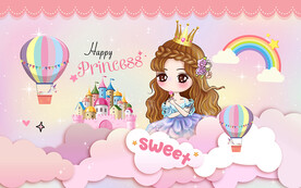 手绘可爱公主城堡电视背景墙