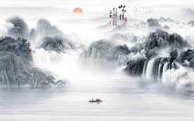 新中式意境山水背景墙图片