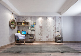 现代北欧卧室背景墙3D场景空景