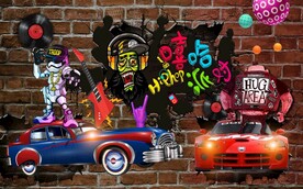 复古音乐汽车背景墙