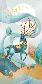 北欧现代麋鹿轻奢叶子玄关背景墙