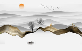 山水背景墙原创高清意境山水画