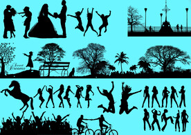 人物 植物 马剪影 分层PSD