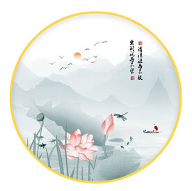 圆形画 荷花