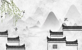 徽式建筑山水装饰画