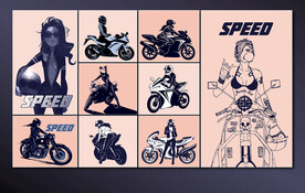 矢量女子摩托骑行系列