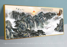 水墨山水雄鹰风景装饰画