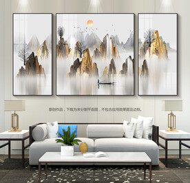 水墨山水画客厅装饰画沙发背景画