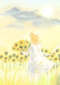 手绘女孩和向日葵