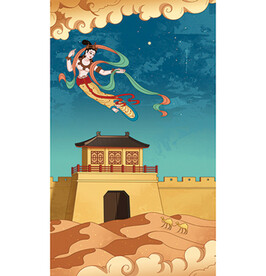 插画 敦煌 飞天仙女 场景沙漠