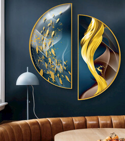 轻奢线条九鱼圆形装饰画