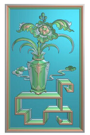 牡丹花瓶背板博古