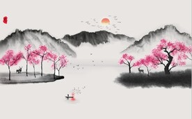 新中式水墨山水风景国画背景墙