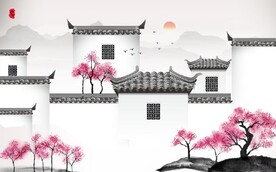 新中式水墨江南名居国画背景墙