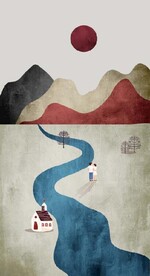 北欧风抽象山脉河流风景玄关装饰