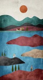 北欧风抽象山脉房子风景玄关装饰