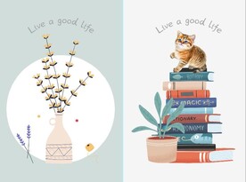 抽象动物小猫花瓶儿童房装饰画