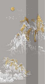 新中式金色浮雕山水玄关装饰画