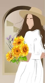 现代北欧风鲜花美女玄关装饰画