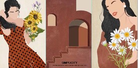 现代北欧风鲜花美女装饰无框画