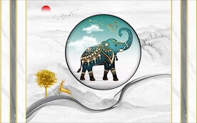 新中式意境山水大象背景墙