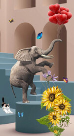 现代3D建筑空间大象玄关装饰画