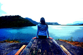 卧室装饰油画海边沉思的美女