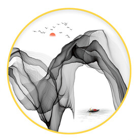 水墨山水画 圆形画