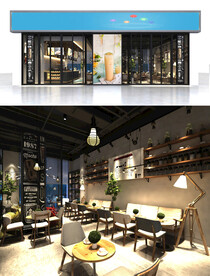 高端工业风奶茶店模型