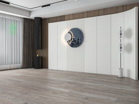 现代极简背景墙3D客厅沙发空景