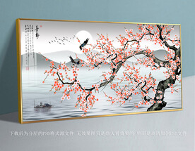 高清手绘梅花喜鹊装饰画