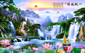 一帆风顺迎客松山水装饰画