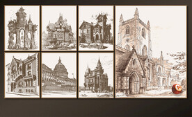 矢量手绘欧洲古典建筑