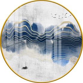 新中式抽象线条圆形装饰画图片