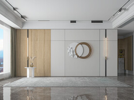 现代极简客厅沙发背景墙3D空景