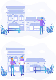 矢量住宅楼前人物