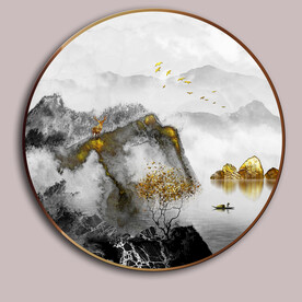 个性水墨金山麋鹿山水装饰画