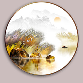 抽象轻奢金色山水麋鹿装饰画