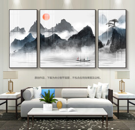 群山图客厅装饰画画沙发背景画